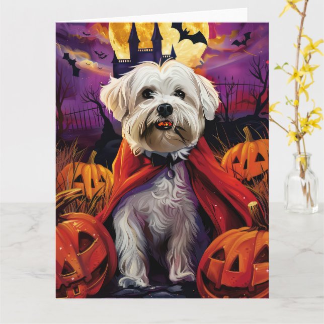 Halloween Coton De Tulear Vampire Pumpkins Scary Card (Yellow Flower)