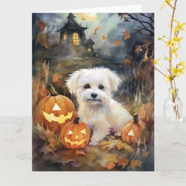 Halloween Coton De Tulear With Pumpkins Scary Card (Yellow Flower)