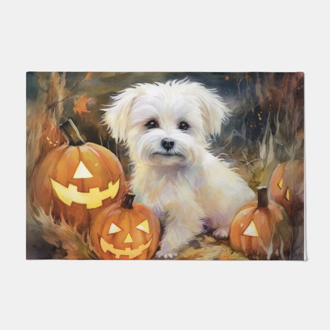 Halloween Coton De Tulear With Pumpkins Scary Doormat (Front)