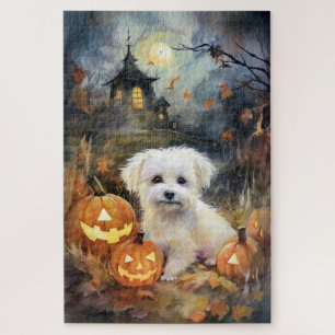 Halloween Coton De Tulear With Pumpkins Scary Jigsaw Puzzle