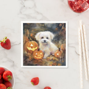 Halloween Coton De Tulear With Pumpkins Scary Napkin