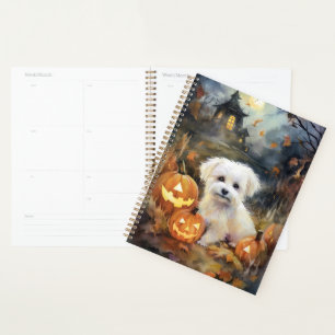 Halloween Coton De Tulear With Pumpkins Scary Planner