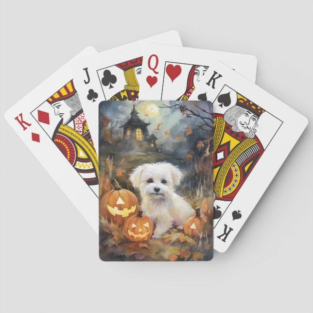Halloween Coton De Tulear With Pumpkins Scary Playing Cards (Back)