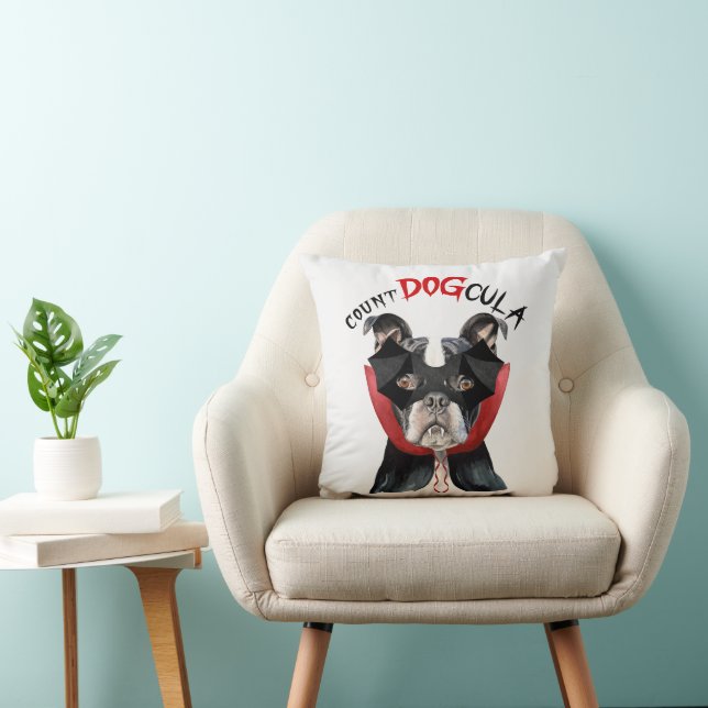 Halloween Count DOGcula Boston Terrier Dog Cushion (Chair)