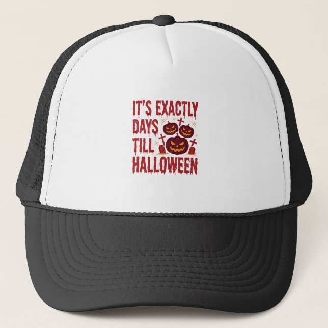 Halloween Countdown Pumpkins Graveyard Horror Typo Trucker Hat (Front)