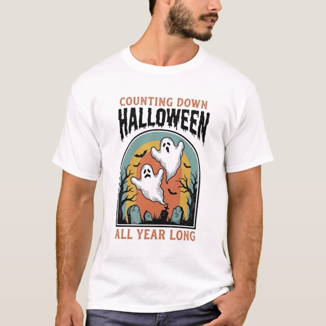 Halloween Countdown Shirt Vintage Graveyard Graphi (Front)