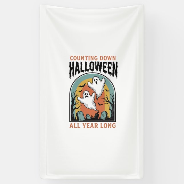 Halloween Countdown Shirt Vintage Graveyard Graphi Banner (Vertical)
