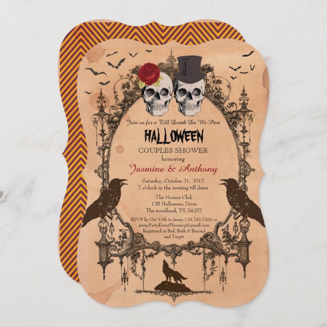 Halloween couples shower invitation. Vintage Invitation (Front/Back)