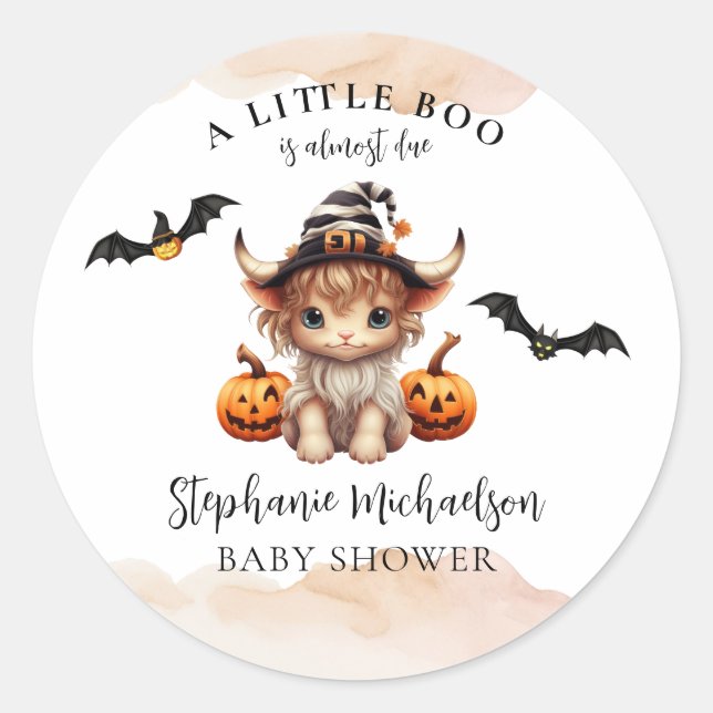 Halloween Cow Little Boo Baby Shower Classic Round Sticker (Front)