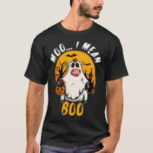 Halloween Cow Moo I Mean Boo Pumpkin Farmer T-Shirt