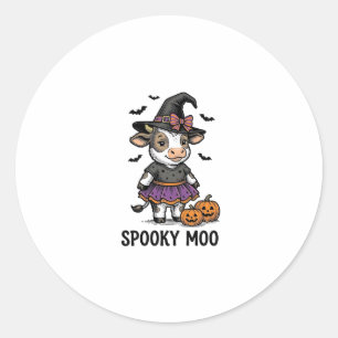 Halloween Cow Shirt Cute Witch Calf Engraving Art Classic Round Sticker