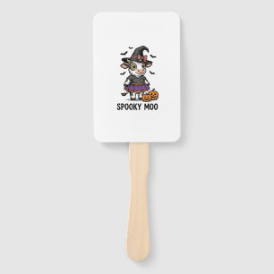 Halloween Cow Shirt Cute Witch Calf Engraving Art Hand Fan
