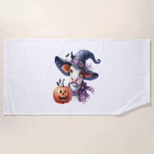 Halloween Cow with Fall Beach Towel