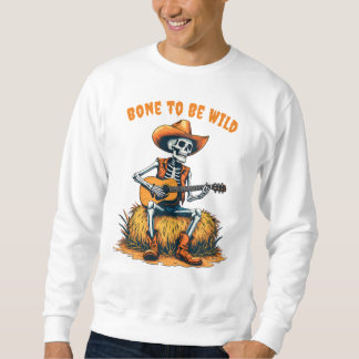 Halloween cowboy skeleton playing guitar sweatshirt