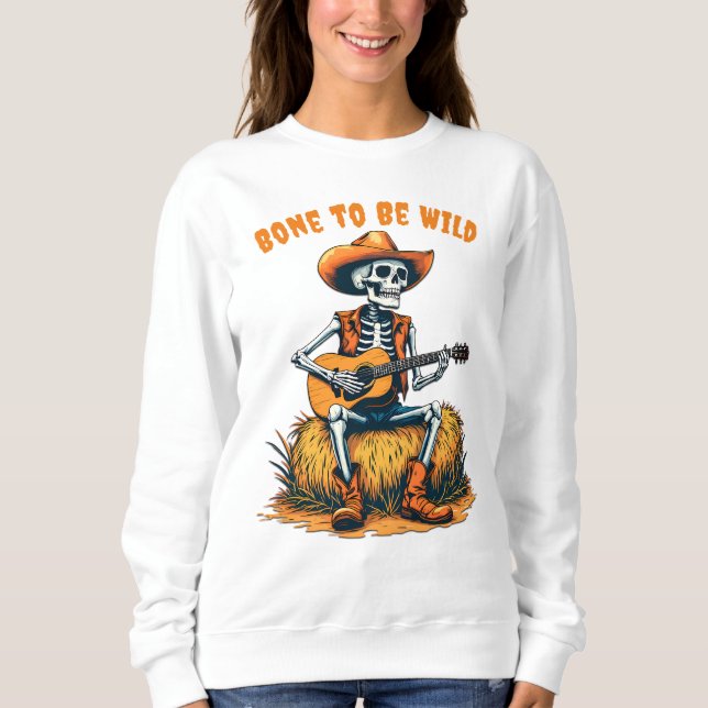 Halloween cowboy skeleton playing guitar sweatshirt (Front)