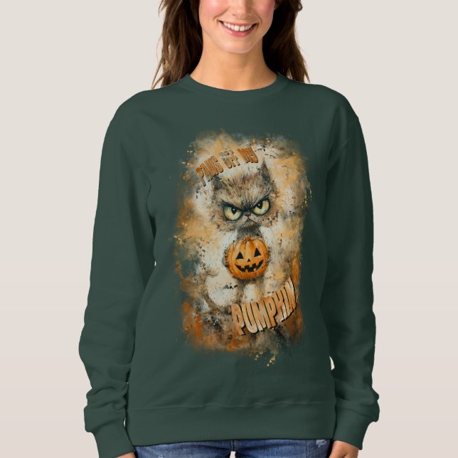 Halloween Cranky Cat With Pumpkin Sweatshirt (Front)