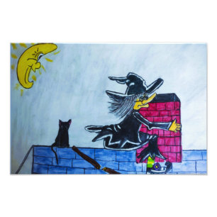 HALLOWEEN CRASHING WITCH Photo Enlargement Print