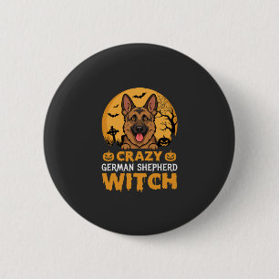 Halloween Crazy German Shepherd Witch Design 6 Cm Round Badge