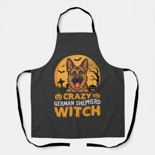 Halloween Crazy German Shepherd Witch Design Apron