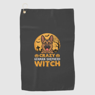 Halloween Crazy German Shepherd Witch Design Golf Towel