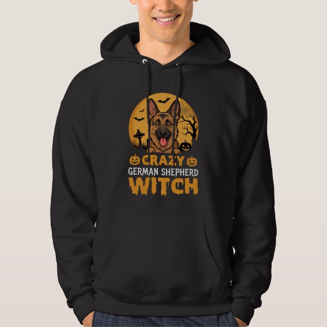 Halloween Crazy German Shepherd Witch Design Hoodie (Front)
