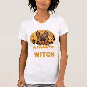 Halloween Crazy German Shepherd Witch Design T-Shirt