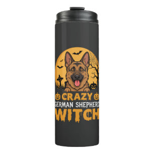 Halloween Crazy German Shepherd Witch Design Thermal Tumbler