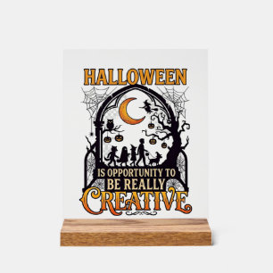 Halloween Creative Kids Silhouette Crescent Moon W Acrylic Sign
