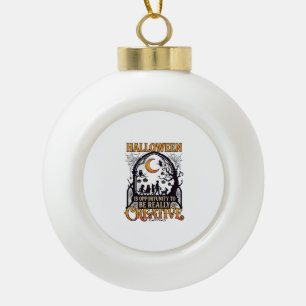 Halloween Creative Kids Silhouette Crescent Moon W Ceramic Ball Christmas Ornament