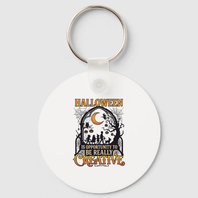 Halloween Creative Kids Silhouette Crescent Moon W Key Ring (Front)