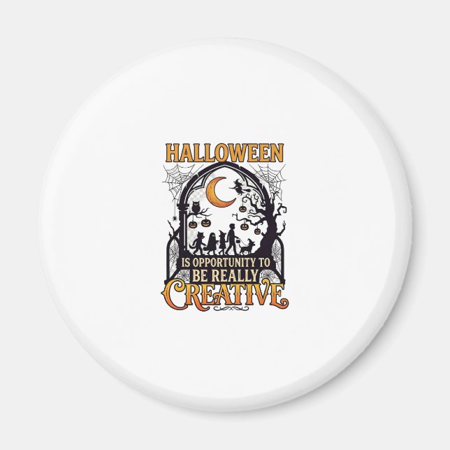 Halloween Creative Kids Silhouette Crescent Moon W Magnet (Front)