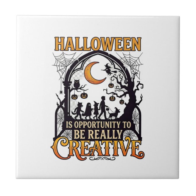 Halloween Creative Kids Silhouette Crescent Moon W Tile (Front)