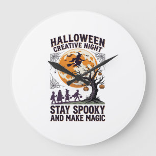 Halloween Creative Shirt Vintage Spooky Moon Art_1 Large Clock
