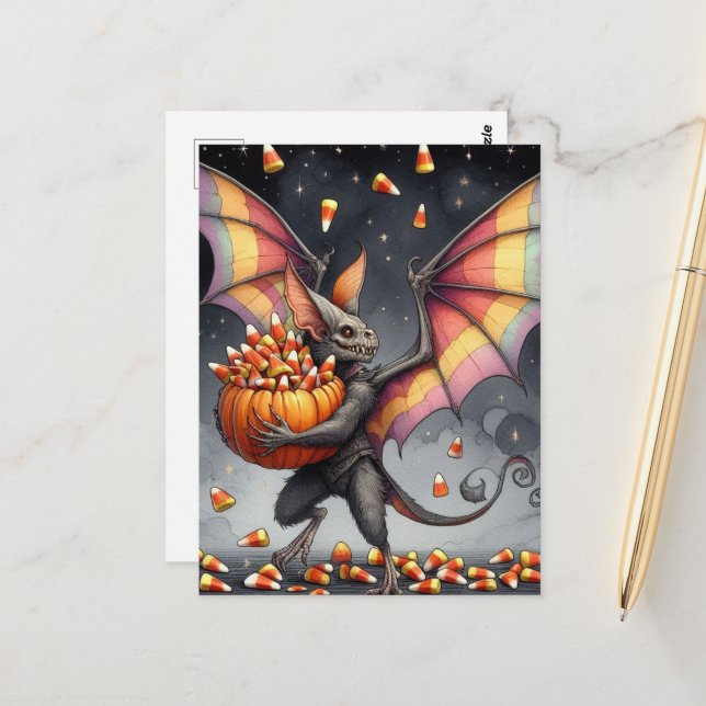 Halloween Creature With Candy Postcard (Front/Back In Situ)
