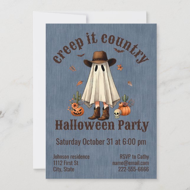 Halloween Creep It Country Western Ghost Invitation (Front)