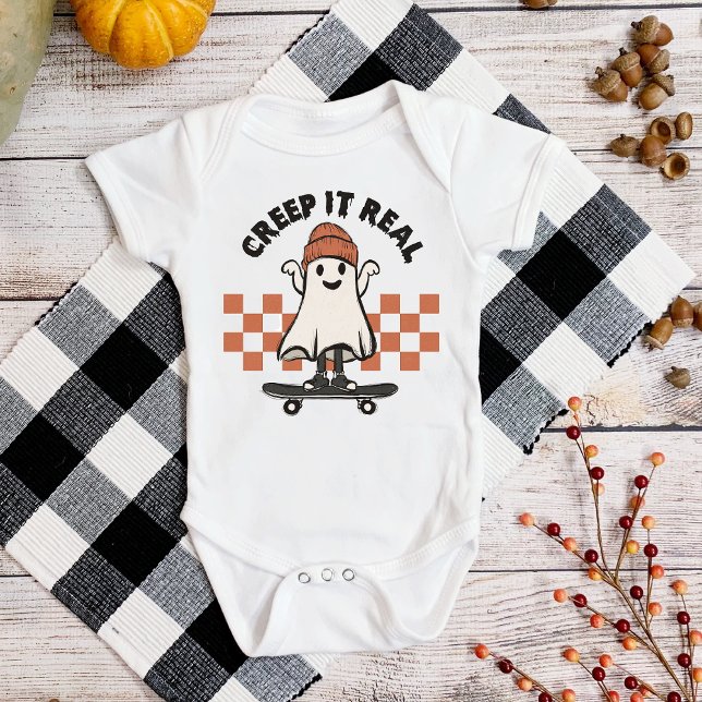 Halloween Creep It Real Cute Baby Ghost Skateboard Baby Bodysuit (Creator Uploaded)