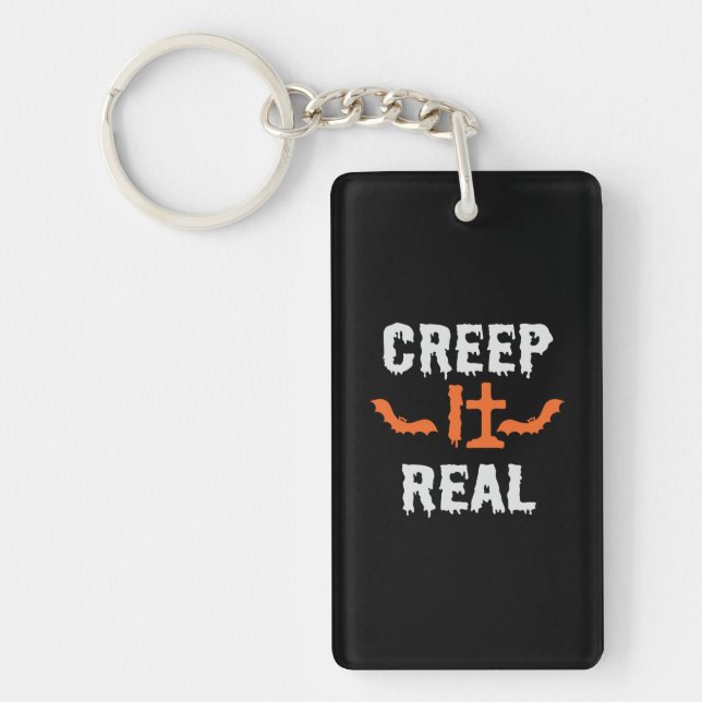 Halloween Creep It Real Funny Bat Birthday Key Ring (Front)