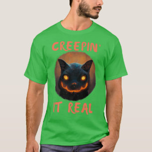 Halloween Creepin' It Real Jack o Lantern Cat T-Shirt