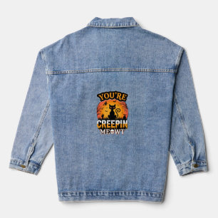 Halloween Creepin Meowt Black Cat Witch Design Denim Jacket