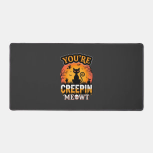 Halloween Creepin Meowt Black Cat Witch Design Desk Mat
