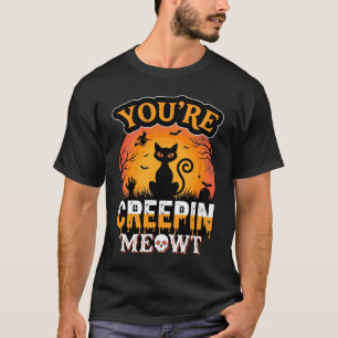 Halloween Creepin Meowt Black Cat Witch Design T-Shirt