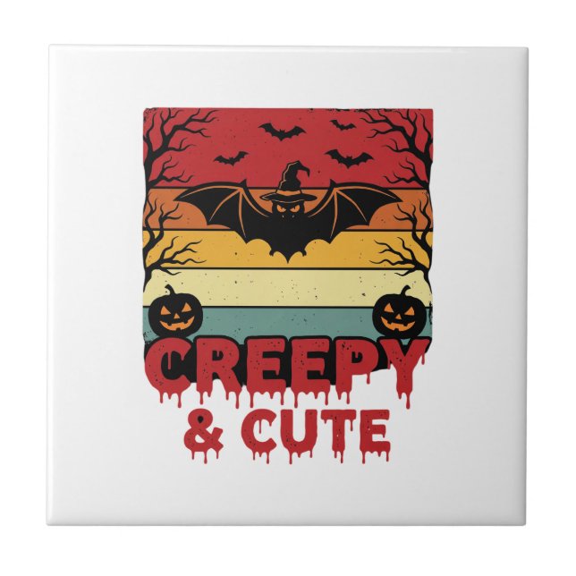 Halloween Creepy and Cute Vintage Bat Tile (Front)