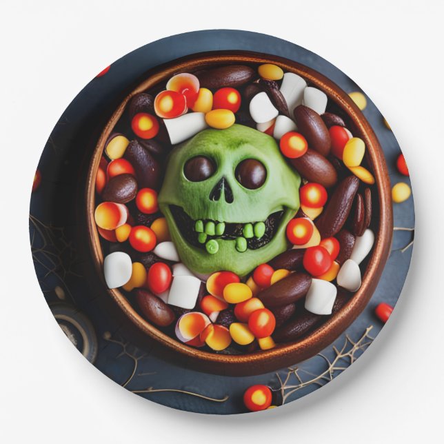 Halloween Creepy Candy Bowl Paper Plate (Front)