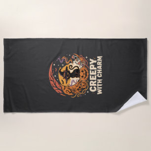 Halloween Creepy Charm Cat Beach Towel