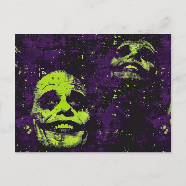 Halloween Creepy Clown Spooky Season Purple Postcard (Front)