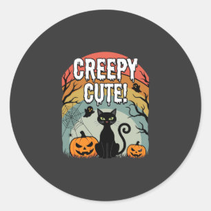 Halloween Creepy Cute Black Cat Pumpkin Design Classic Round Sticker