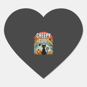 Halloween Creepy Cute Black Cat Pumpkin Design Heart Sticker