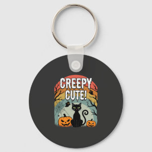 Halloween Creepy Cute Black Cat Pumpkin Design Key Ring
