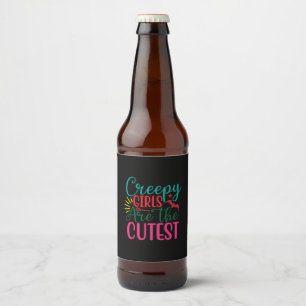Halloween Creepy Girls Are The Cutest Birthday Beer Bottle Label