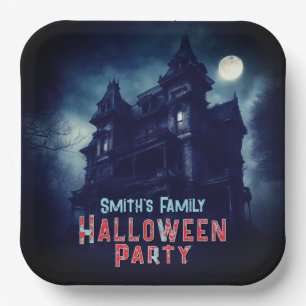 Halloween Creepy Haunted House Fullmoon Paper Plate